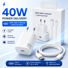 Original Apple 20W & 40W USB-C Schnellladegerät mit Ladekabel für iPhone 17/16/15/14/13/12