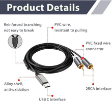 USB-C to 2x RCA Audio Cable 2m for iPhone, Galaxy, MacBook