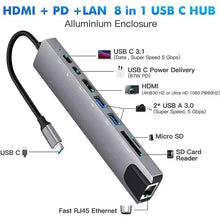 USB-C Hub 8in1 Premium Aluminium 4K HDMI LAN RJ45 PD für MacBook iPad
